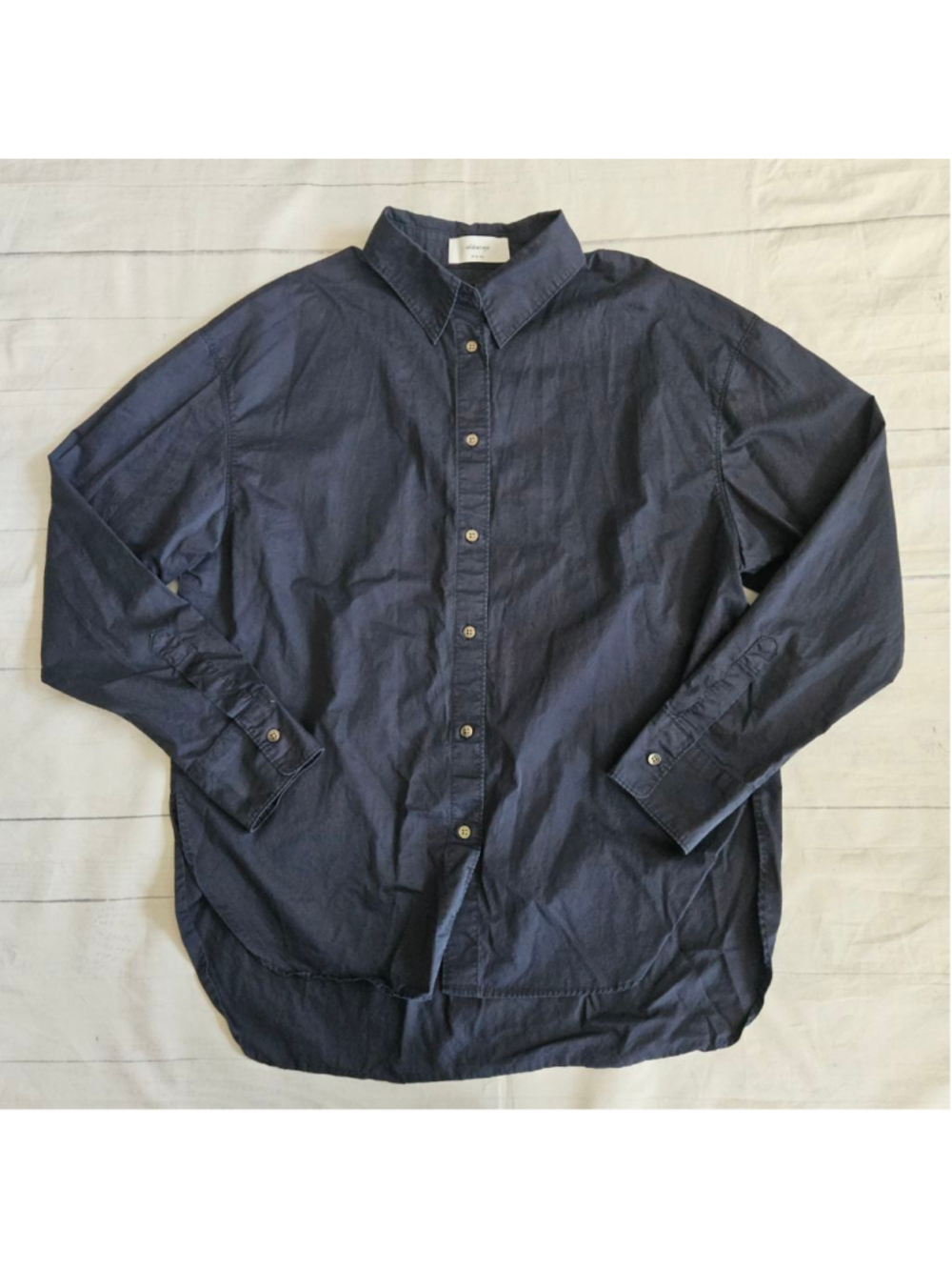 Souldout NYC The Everything Shirt Navy Buttom Up Minimalist Solid Womens Medium